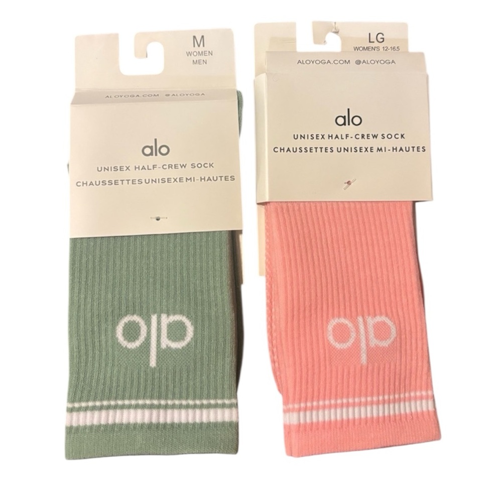 ALO Yoga Unisex Half-Crew‎ Socks - Green and Pink